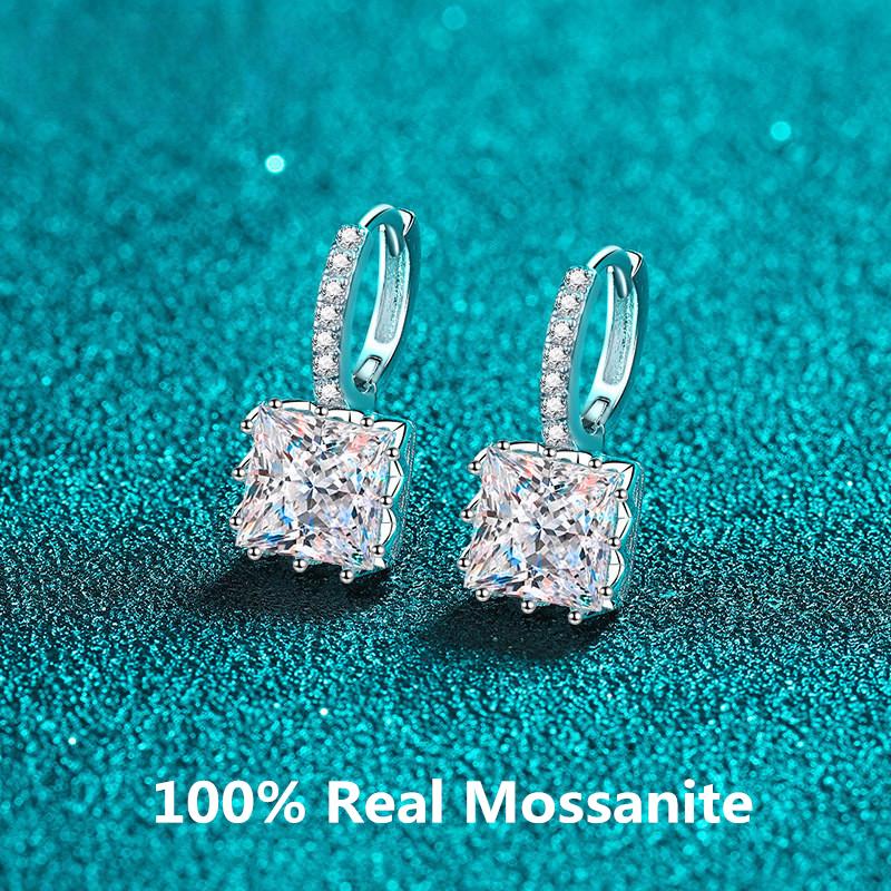 D Цвет 2CT 4CT Принцесса Квадратной Огранки Моссанит Стерлингового Серебра 925 Пробы Серьги-Подвески Женщины Свадьба Годовщина Модные Ювелирные Изделия