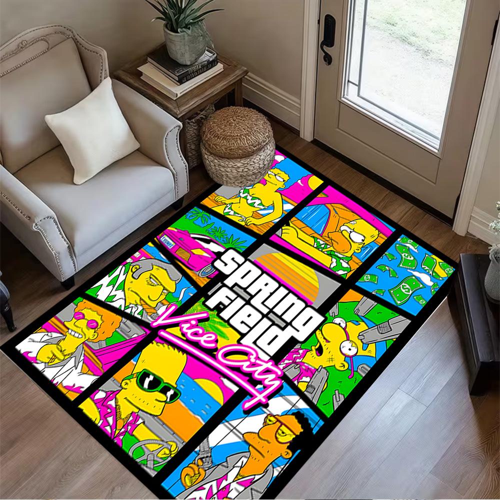 Simpsons Gta Mashup Cover Floor Mat Design for Dining Room Bedrooms Game Room Outdoor Anti-slip Rug Anime Office Decor Birthday/Christmas Gift
