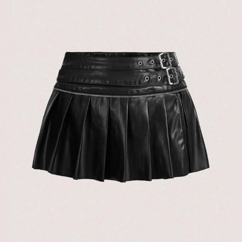 Sexy Pleated Mini Skirt Women Versatile Split Hem Streetwear Dating Party Dance