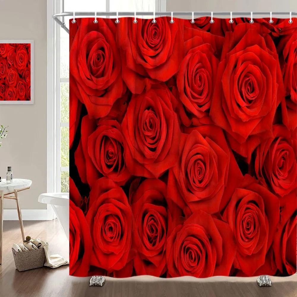 Занавеска для душа на День святого Валентина, Сердце из роз, Романтическое растение, Любовь, Губная помада, Полиэстер, Принт, Украшение для ванной комнаты