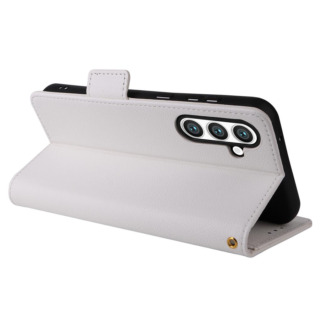 For Samsung Galaxy S24 FE Case with Wrist Strap Litchi Texture PU Leather Wallet Phone Cover