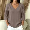 Women's Casual Color V-Neck Loose Fit Three-Quarter Sleeve Sweater