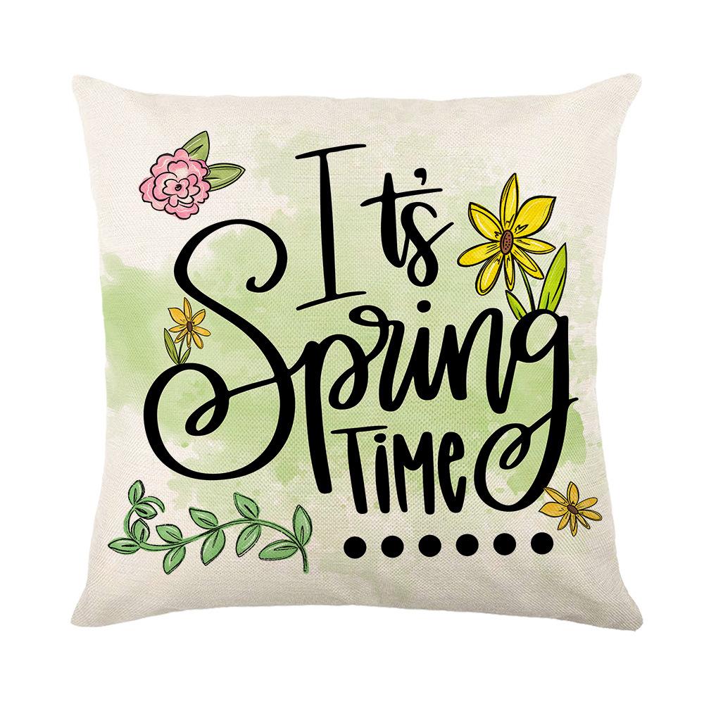 New Spring Printed Pillow Cover Polyester Letter Flower Bouquet Home Cushion Cover Bedroom Cushion Cover