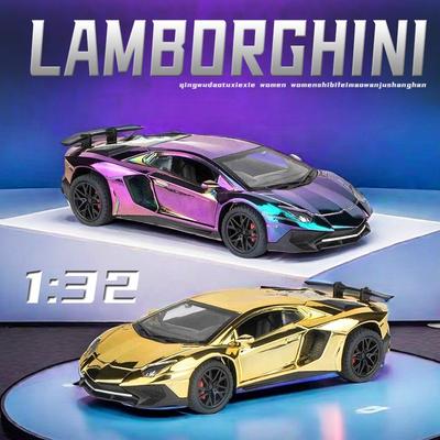 1:32 Гальванизированная модель суперкара Lamborghini SVJ LP750 со звуком и светом, детская литая игрушечная машинка, миниатюрная, на Рождество