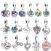 Authentic Silver 925 Jewelry Gift Four Leaf ,Forever Sisters &Friends Double Dangle Charm Bead Fit Original Bracelet