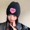 Love Patch Knitted Hat for Women in Autumn and Winter Versatile Fashionable Woolen Hat Large Head Circumference Warm Pullover Cold Hat