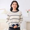 Cotton Striped Women's Crew Neck Knitted Sweater Women's Spring and Autumn New Fashion Versatile Top Cotton Thread Temperament Bottoming Shirt