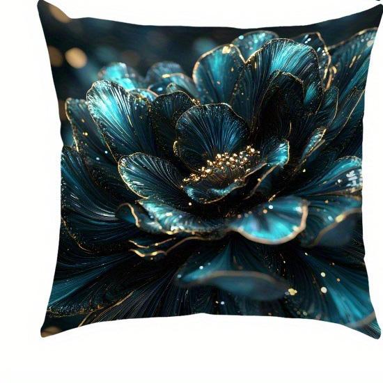 Бирюзовая наволочка с цветочным узором, наволочка для диванной подушки для спальни, односторонняя печать, без наполнителя