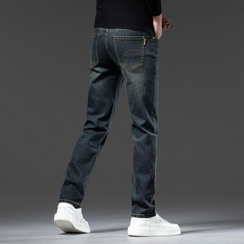 Осенние новые высококачественные потертые джинсы цвета античной бронзы для мужчин, модные брендовые деловые прямые повседневные длинные брюки