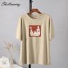 Shellsuning 100% Cotton Art Printed T-shirts for Women 2023 New Fashion Vintage Oversized Short Sleeve Tees Female Casual Simple Harajuku Tops