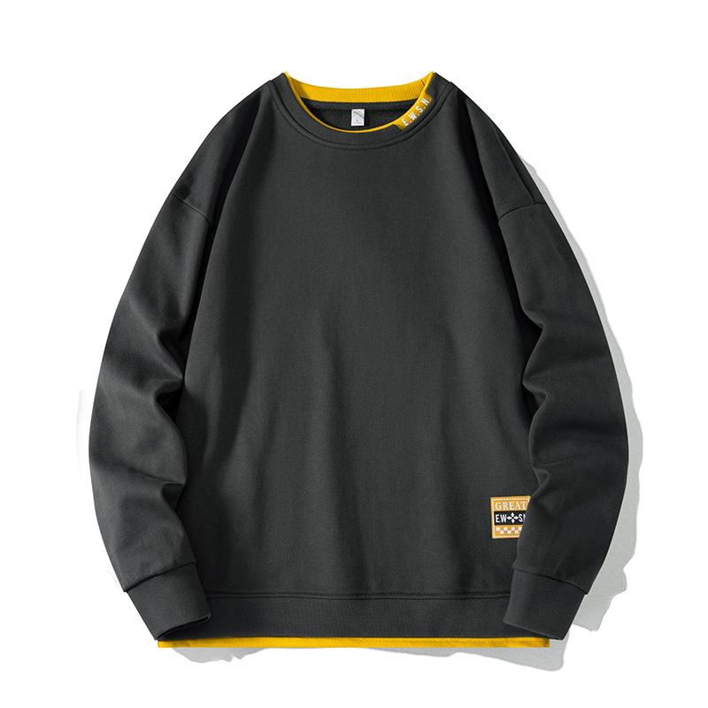 Большой размер свитер мужской весна и осень новый свободный длинный рукав футболка свободный тренд плюс толстый низ рубашка мужской