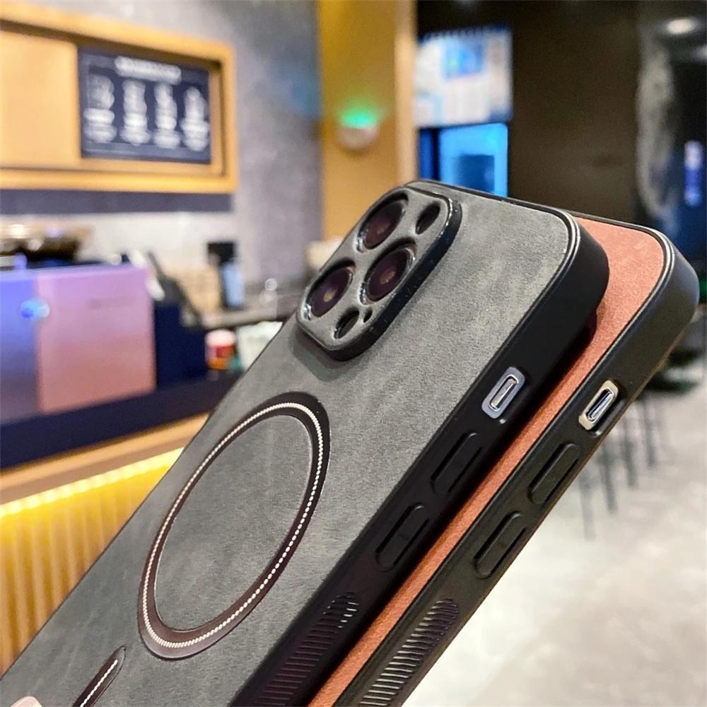 Для Magsafe кожаный противоударный чехол для телефона для iPhone 17 Air 16 15 14 12 13 Pro Max Plus Мягкие чехлы с поддержкой беспроводной зарядки
