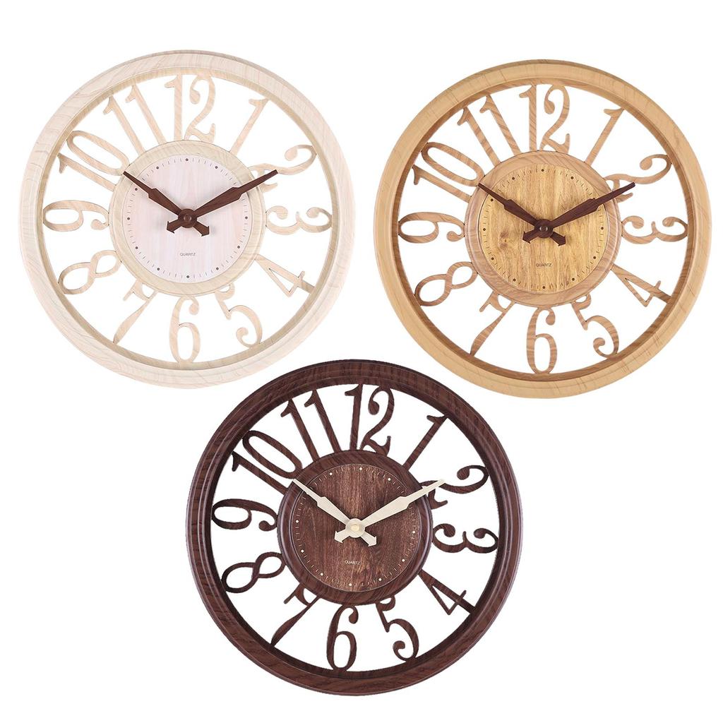 Retro Wall Clock Hollow Pattern Non Ticking Round for Farmhouse