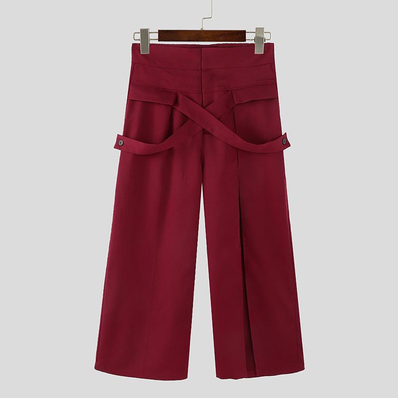 INCERUN Мужские повседневные длинные брюки с застежкой-молнией спереди и поперечными разрезами