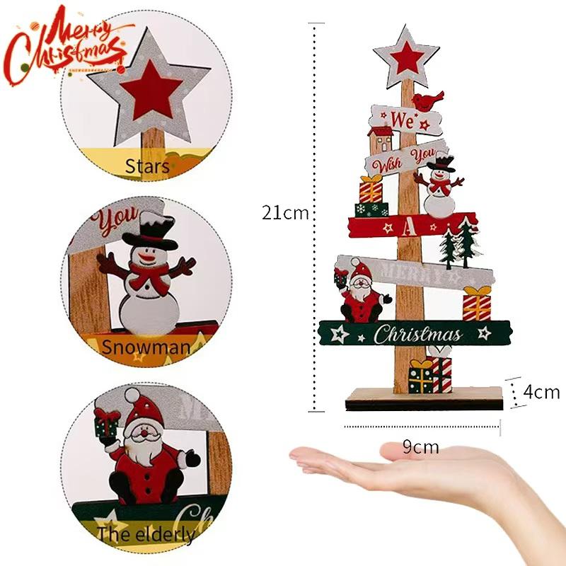 2025 Wooden Christmas Tree Desktop Decor with Santa Snowman Sign Plaque for Home Office Xmas New Year Gift Wholesale