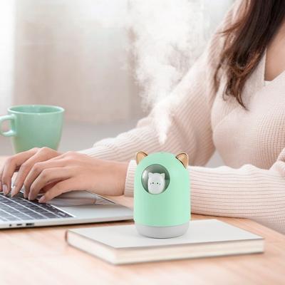 Портативный мини-увлажнитель 300 мл Мультяшный USB-увлажнитель холодного тумана с цветной подсветкой Маленький персональный настольный увлажнитель с автоотключением для спальни