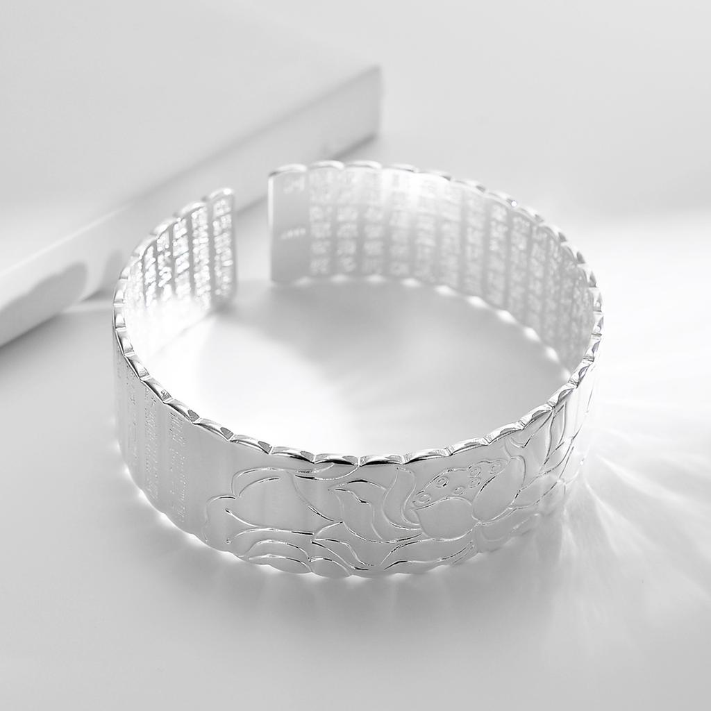 Wide Face Heart Sutra Bracelet, Female Opening Great Compassion Mantra Lotus Bracelet, Silver Jewelry, Birthday Gift