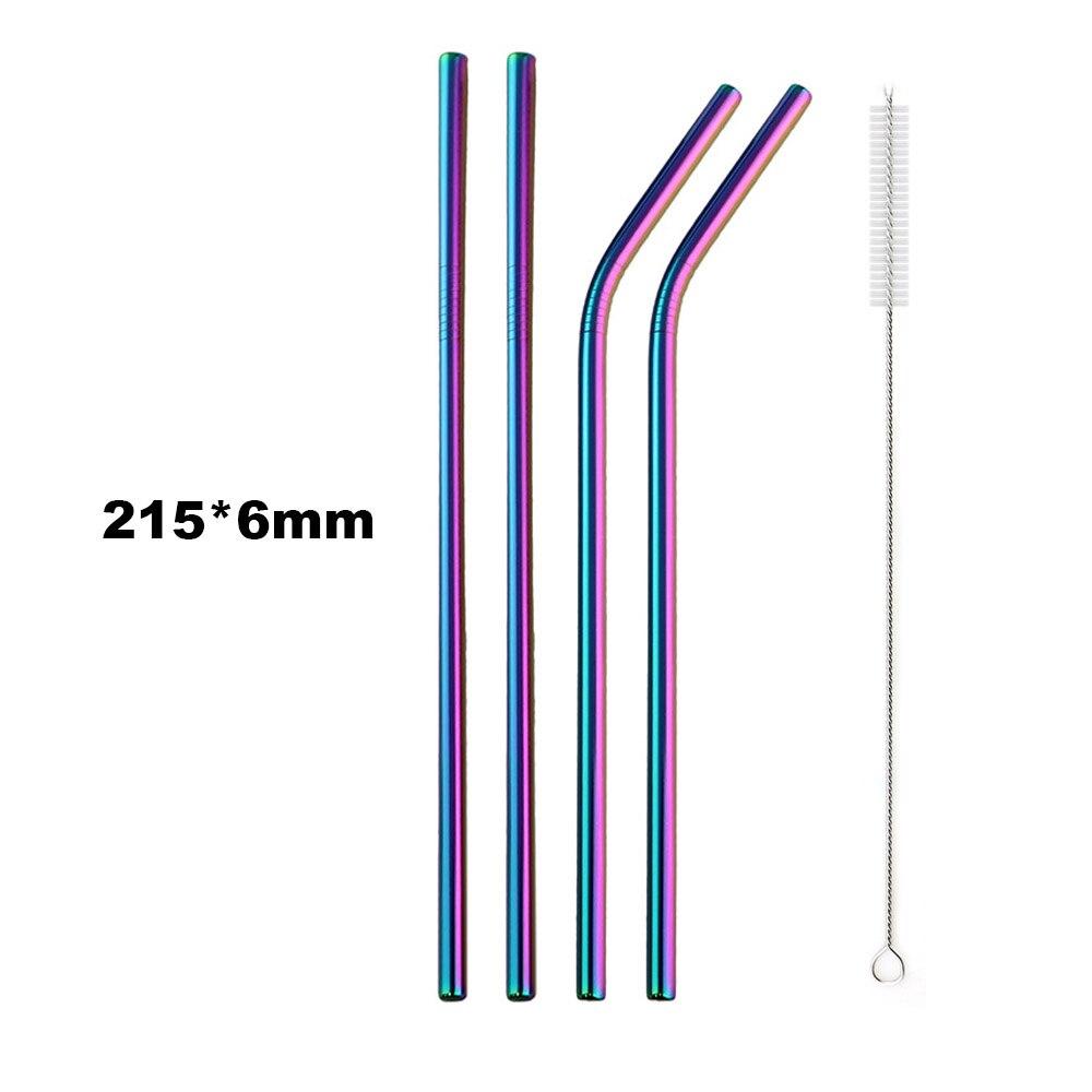18/10 Stainless Steel Straw Set Reusable Drinking Straw High Quality Metal Colorful Straw With Cleaner Brush Bar Party Accessory
