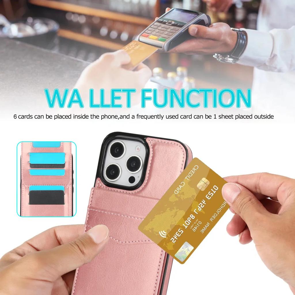 Wallet with Card Holder Kickstand Leather Phone Case for iPhone 16 15 Pro Max Plus Shockproof Protective Cover