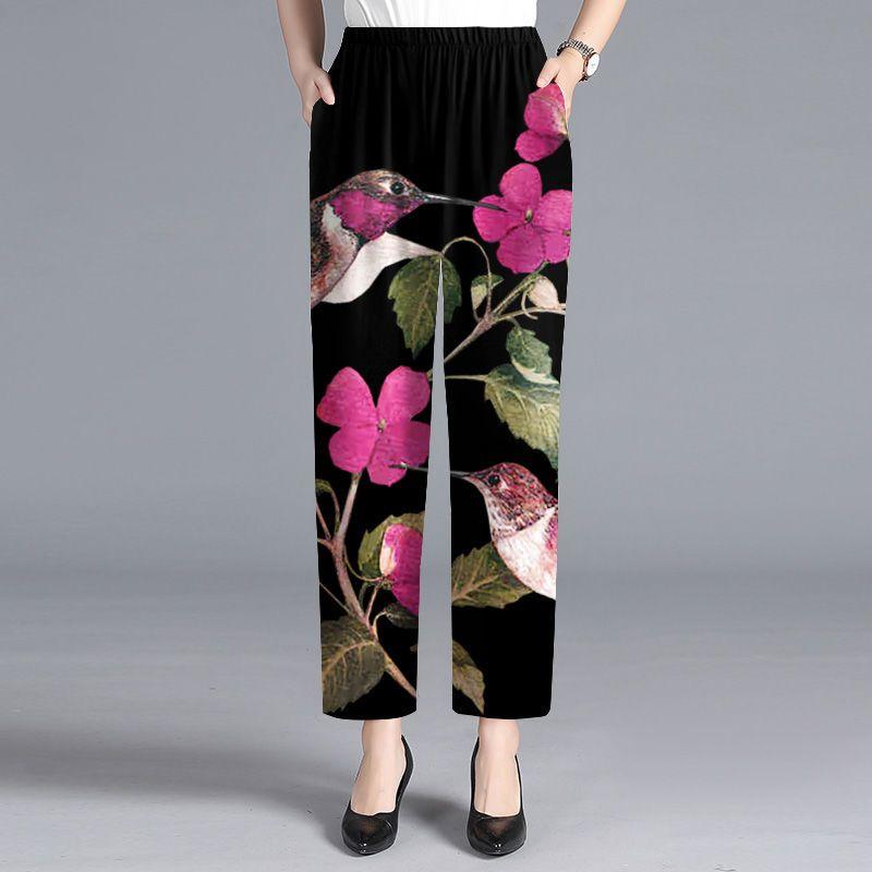 Casual Straight Leg Pants Spring High Waisted Floral Pants Women's Pants