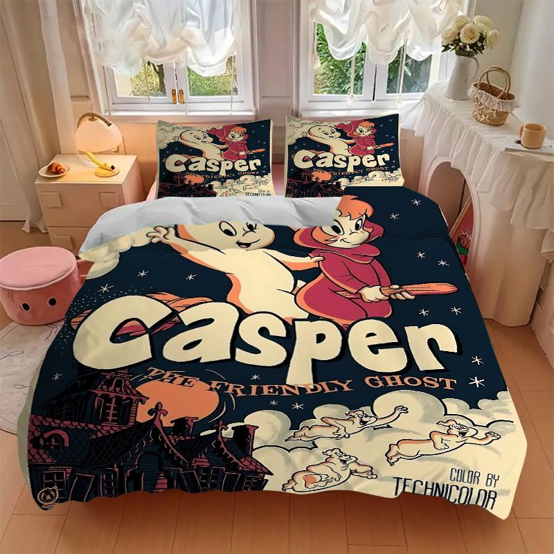 3Pcs Casper Friendly Ghost Adventure Bedding Set Quilt Cover Pillowcase Home Christmas Xmas Halloween Gift 1 Duvet Cover 2 Pillowcase M92951