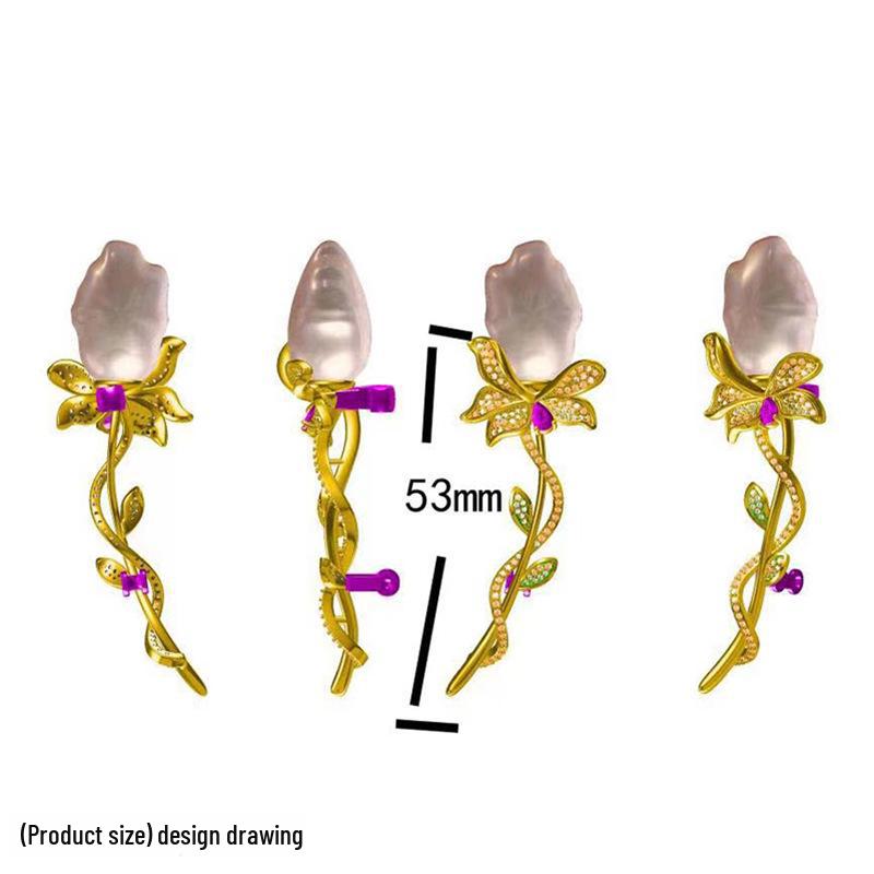 Baroque Pearl Rose Brooch with Zircon Inlay