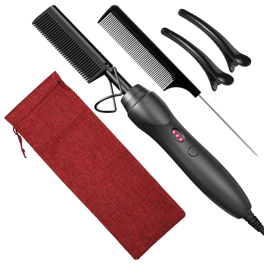 Расческа для выпрямления волос, термопрессовочные расчески, портативные керамические щипцы для завивки волос, бороды, париков, влажных и сухих волос, инструменты для укладки