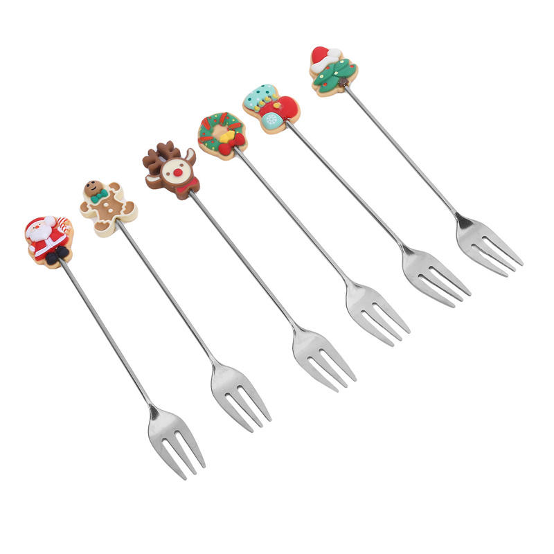 Рождественский набор вилок и ложек из нержавеющей стали, полированное серебро, десертные вилки с кофейными ложками, элегантные сервировочные приборы для рождественской вечеринки