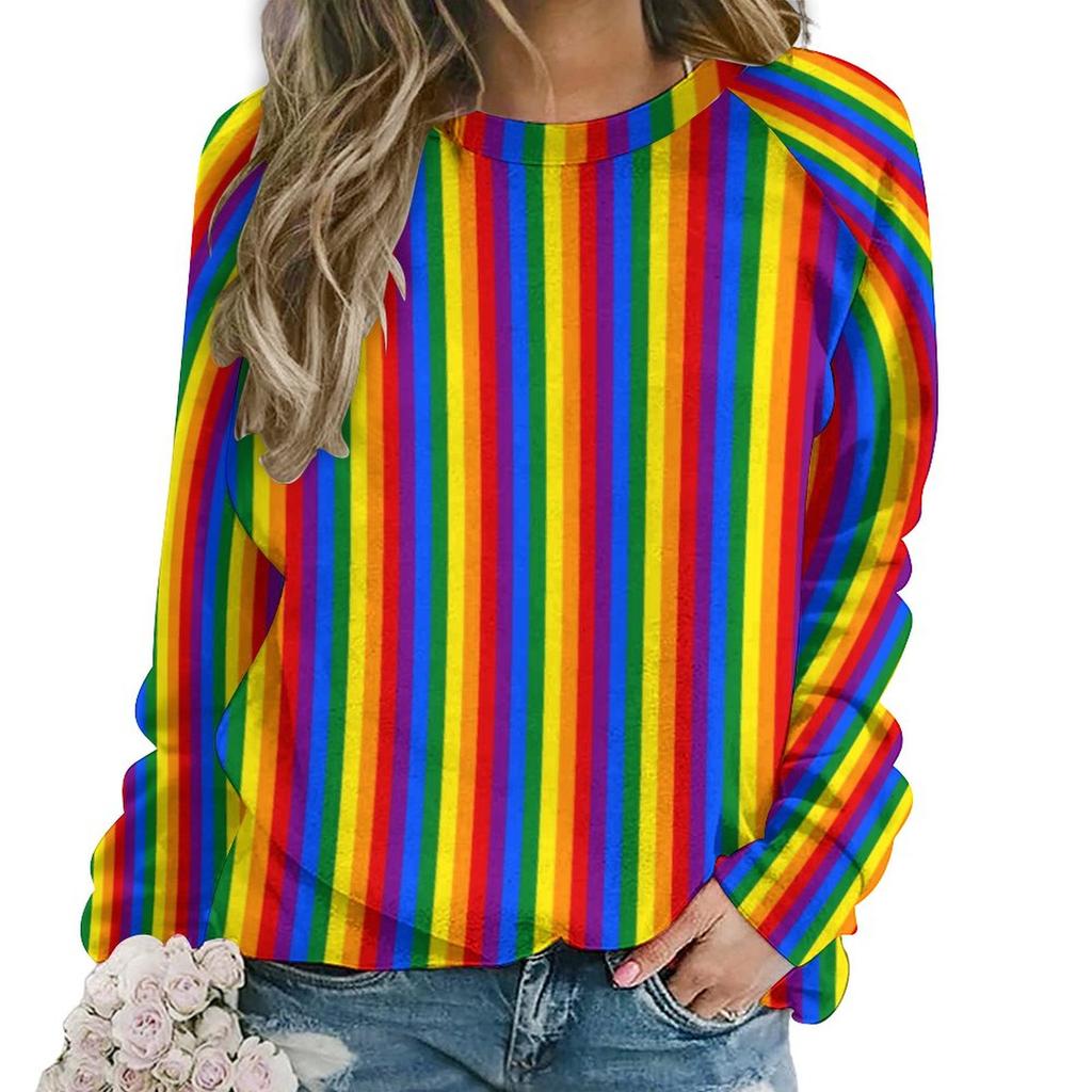 Женская толстовка с капюшоном с принтом в виде радужных полосок и круглым вырезом, с длинным рукавом, симпатичная повседневная толстовка с капюшоном, свободная, большого размера, модная толстовка с капюшоном