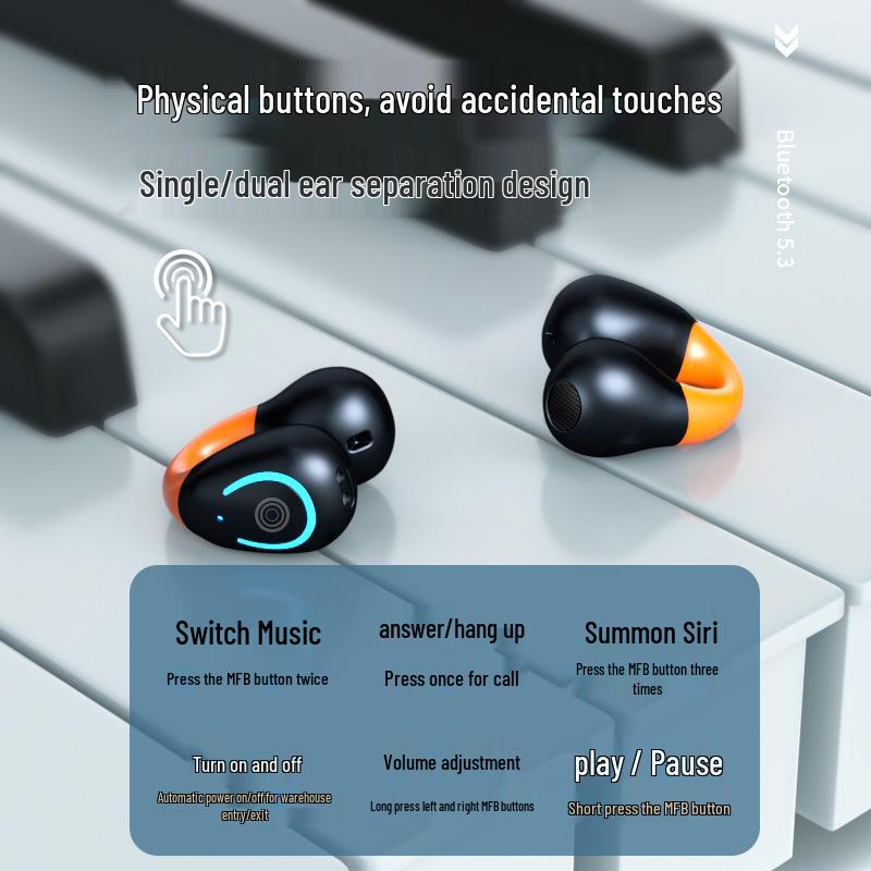 YYKQ71 AI-перевод TWS Клипсовые Bluetooth-наушники: Высококачественный звук, Не в уши, Длительное время работы от аккумулятора для спорта.