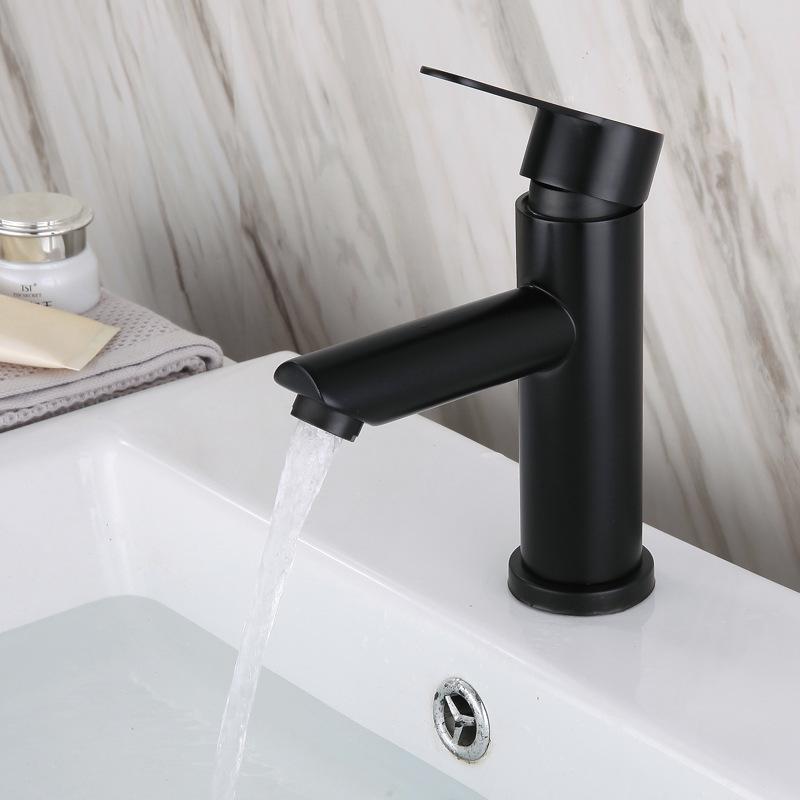 Basin Sink Bathroom Faucet Deck Mounted Hot Cold Water Basin Mixer Taps Matte Black Silver Sink Tap Crane Stainless Steel Faucet