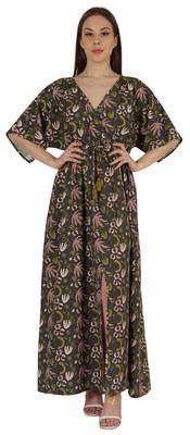 Платье с коротким рукавом-кимоно с принтом и v-образным вырезом для женщин, летнее длинное повседневное платье макси