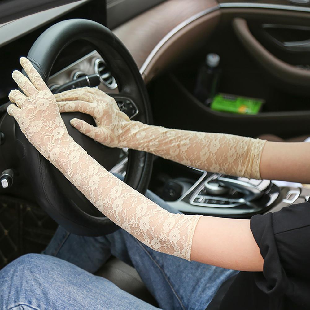 Кружевные длинные перчатки, женские элегантные ультратонкие перчатки для вождения автомобиля и мотоцикла, сексуальные черные солнцезащитные перчатки, женские эластичные сетчатые перчатки с защитой от УФ-лучей