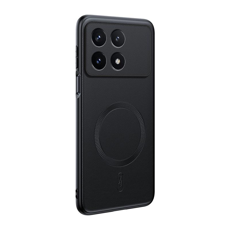 For Xiaomi POCO X6 Pro Magnetic Case Leather Texture for Wireless Charging Light Thin Shockproof Bumper Cover
