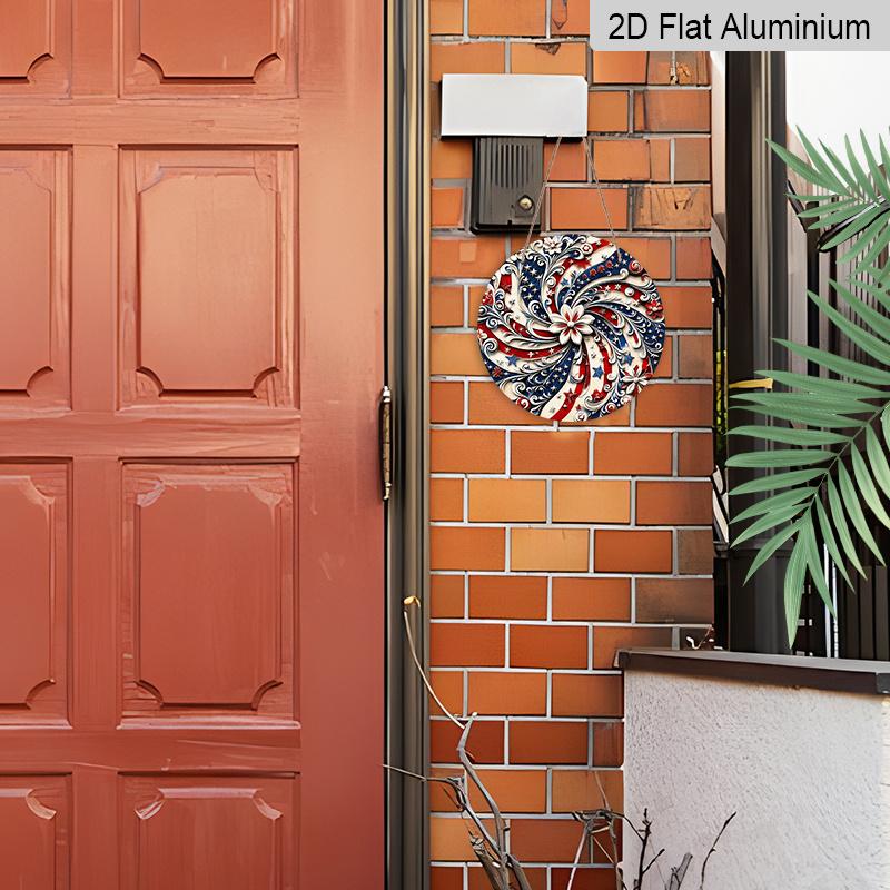 2D Flat 1pc Aluminum Independence Day-Themed Rotating Flower Wall Decor 7.87 inches x 7.87 inches Patriotic Decor Suitable for hanging on front