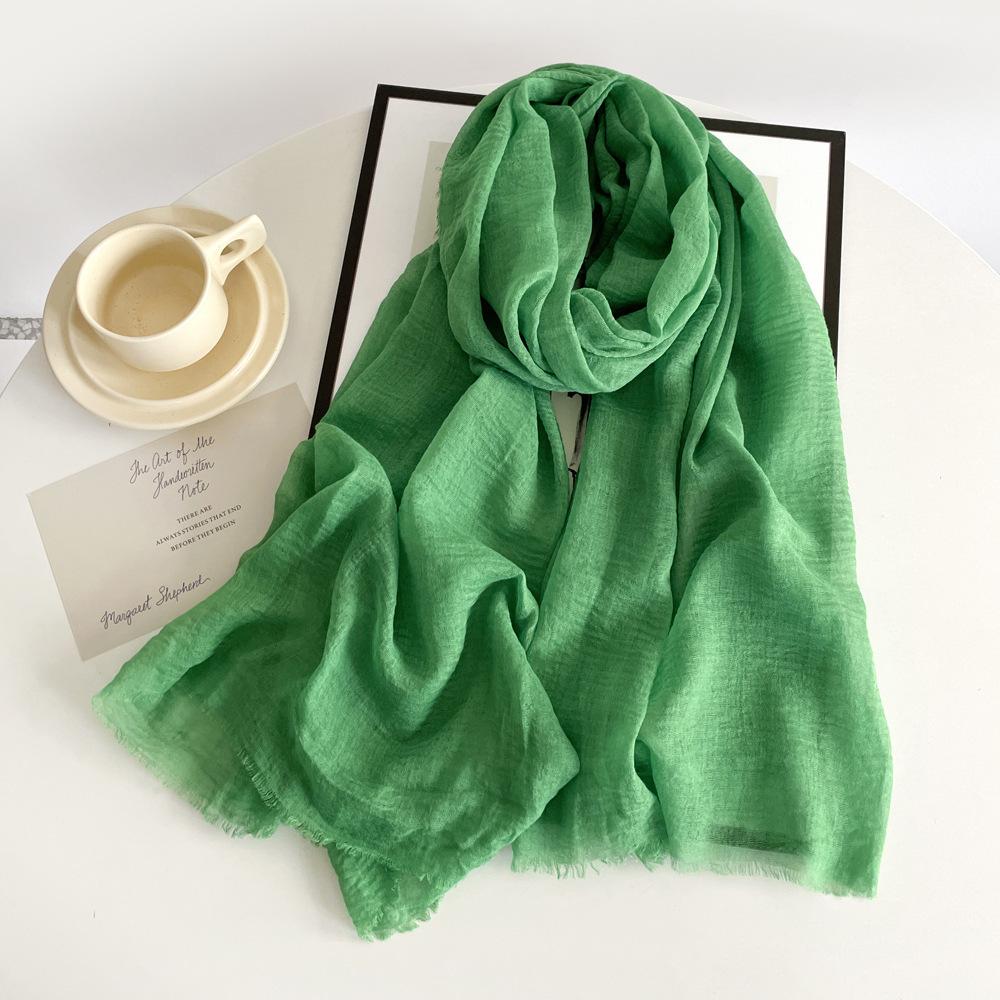Cotton And Linen Scarf Women'S Yarn Scarf Solid Color Scarf Summer Sun Protection Breathable Shawl Retro Rough Edge Silk Scarf