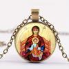 Vintage Jesus Virgin Mary Necklace Time Gemstone Glass Alloy Material Necklace