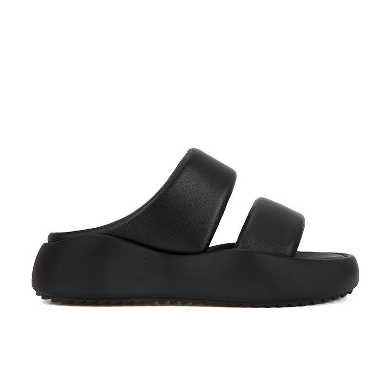 ! Обувь кожаная двойная с хлебными туфлями повседневные на толстой подошве крутые тапочки женские