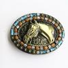 Zinc Western Cowboy Belt Buckle with Cow Skull & Horse Head