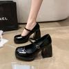 French New Broadband Thick Heel High Heels Women's 2025 Versatile Lolita Outer Wear Platform Small Leather Shoes Light Mouth Single Shoes