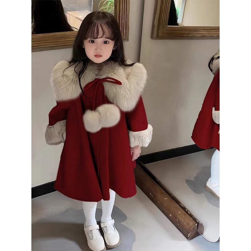 Girl's 3-12Y Coat Autumn and Winter Coat New Coat Children's New Year Clothes Children's Padded Red Clothes