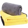 Double-Sided Thickened Coral Fleece Car Wash Towel, Gray Yellow, High Absorbency for Car and Home Use