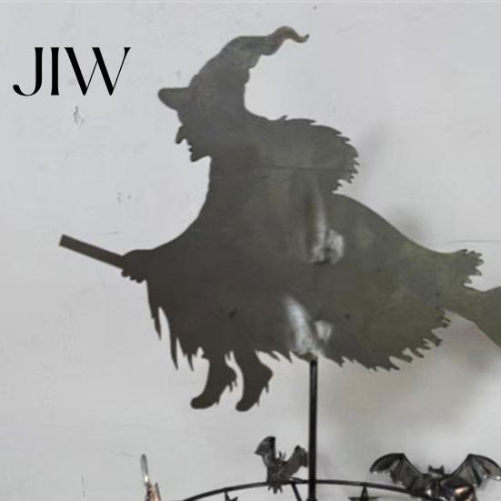 Decorative Wind Spinner Garden Witch Spinner, Halloween Yard Art Metal Outdoor Whimsical Silhouette Stake, Flying for Lawn Patio Pathway Fall