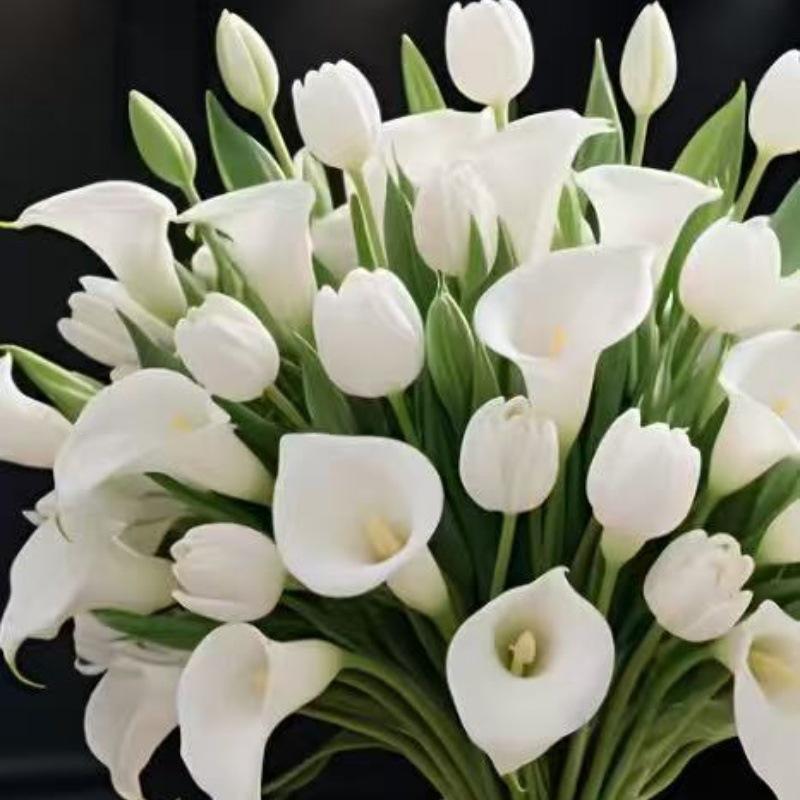 European Style Artificial Flower Bouquet: Calla Lily, Tulip, Baby's Breath & Daisy Combination for Home Decoration