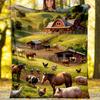 Farm Animals Countryside Scenery Fleece Printed Flannel Blanket, Warm Soft Throw Sofa Bed Blanket
