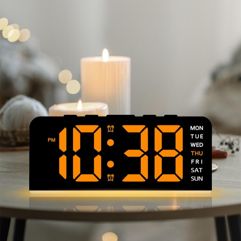 USB Powered Digital Alarm Clock Mood Light TEMP Date Week 2 Alarm Snooze Table Clock 4-level Brightness 12/24H Digital LED Clock2