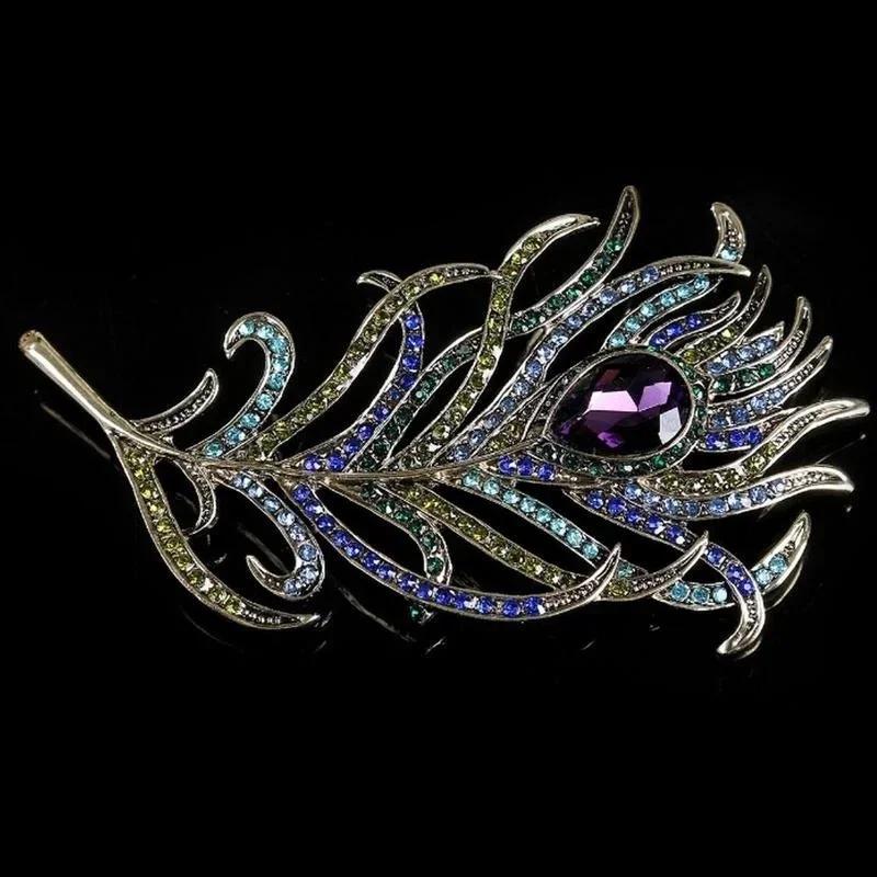 New Peacock Feather Jewelry Vintage Multi-color Rhinestone Brooch Pins Suitable Household Jewelry Ornaments Clips Supplies