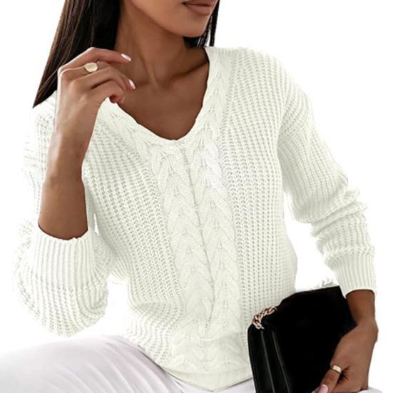 Winter Sweater Ribbed Cuff Cold Resistant Solid Color Female Slim Sweater Jumper Top for Daily Life
