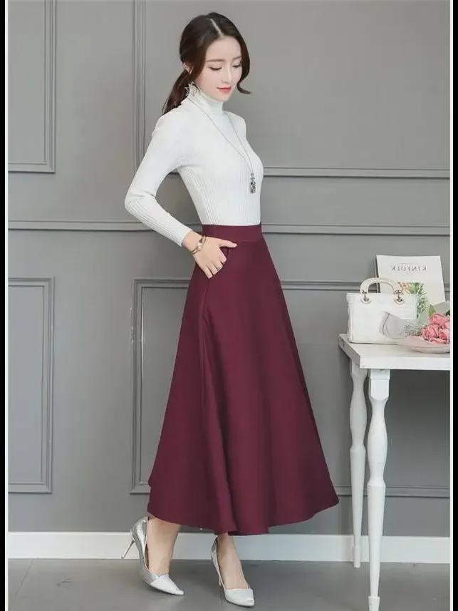 Юбка средней длины с высокой талией в корейском стиле для женщин на резинке