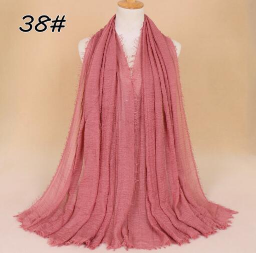 New Ethnic Oversize Muslim Crinkle Hijab Head Scarf Women Solid Bubble Cotton Shawls And Wraps Soft Big Linen Foulard Femme